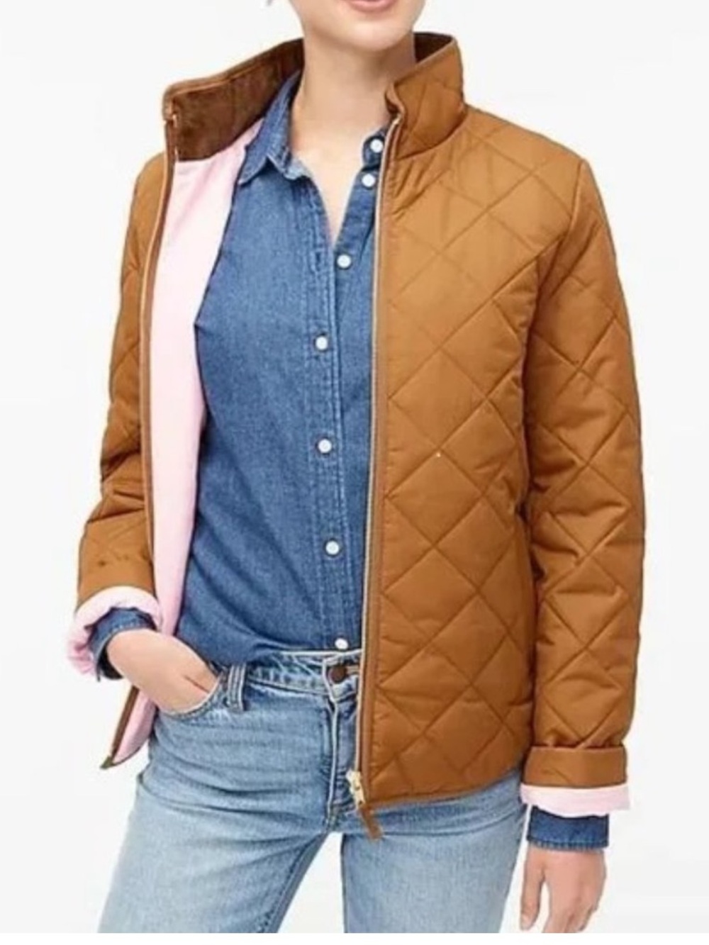 J. Crew Factory Women’s size Small Brown Quilted Puffer Jacket with Pink Lining